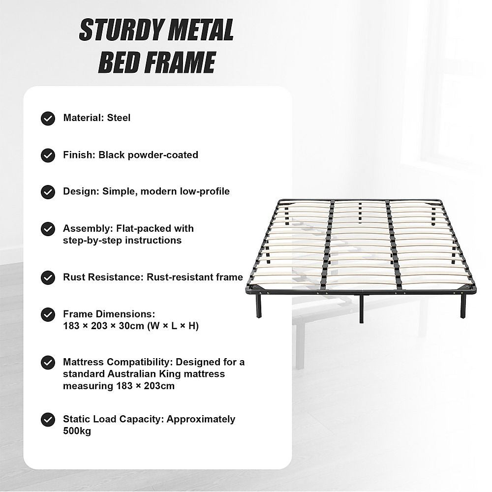 Metal Bed Frame for King Mattress – Black Powder-Coated Steel Base