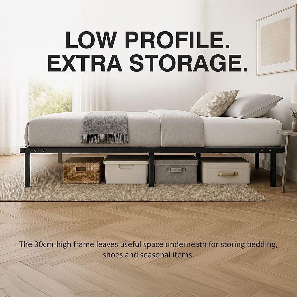 Metal Bed Frame for Queen Mattress – Black Powder-Coated Steel Base