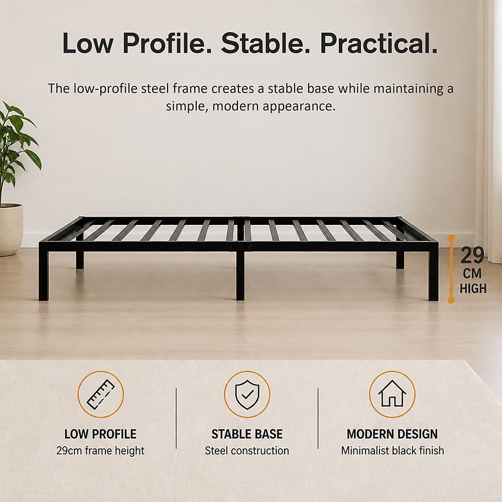 Metal Bed Frame – Heavy-Duty Steel Base for Single Mattress