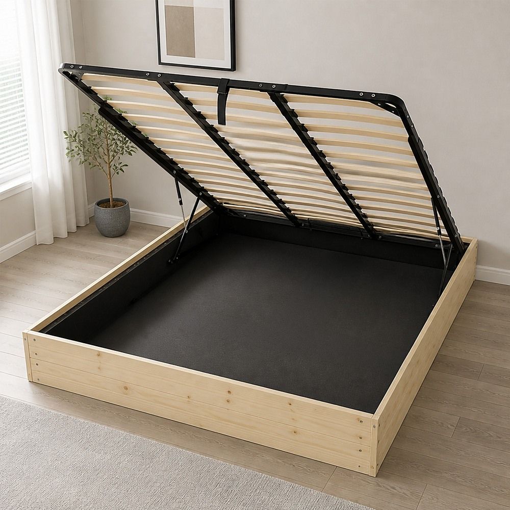 Gas Lift Bed Mechanism – King Bed Frame with Wooden Slats