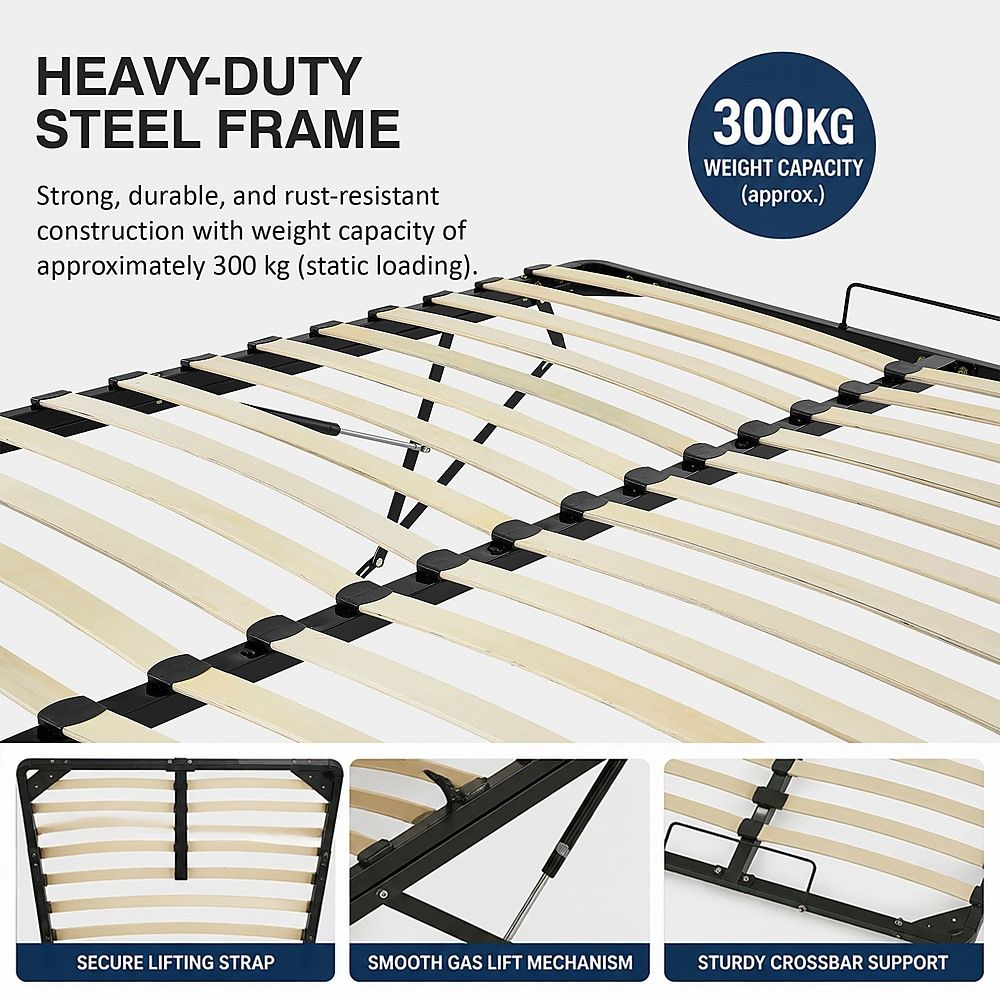 Gas Lift Bed Mechanism – Queen Bed Frame with Wooden Slats