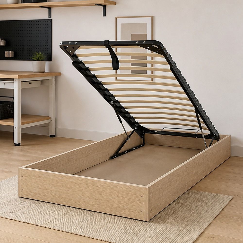 Gas Lift Bed Mechanism – Single Bed Frame with Wooden Slats