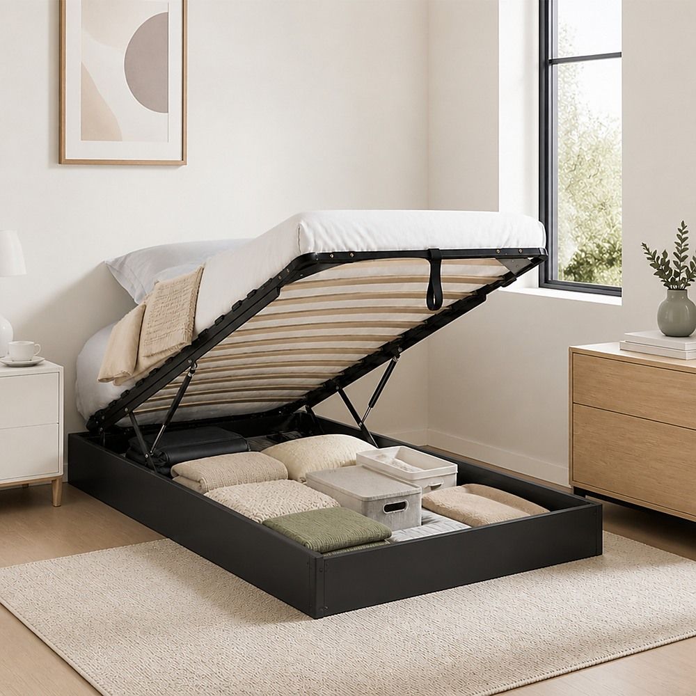 Gas Lift Bed Mechanism – Single Bed Frame with Wooden Slats