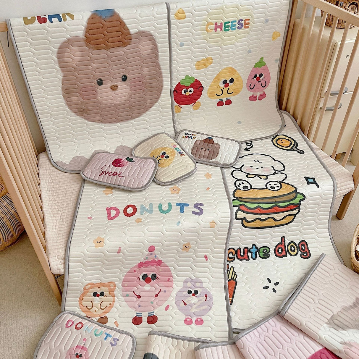 Cheese Pattern 2 Piece Set Kids Cooling Pad Set - 60x120cm Cartoon Latex Mattress Protector, Pillow