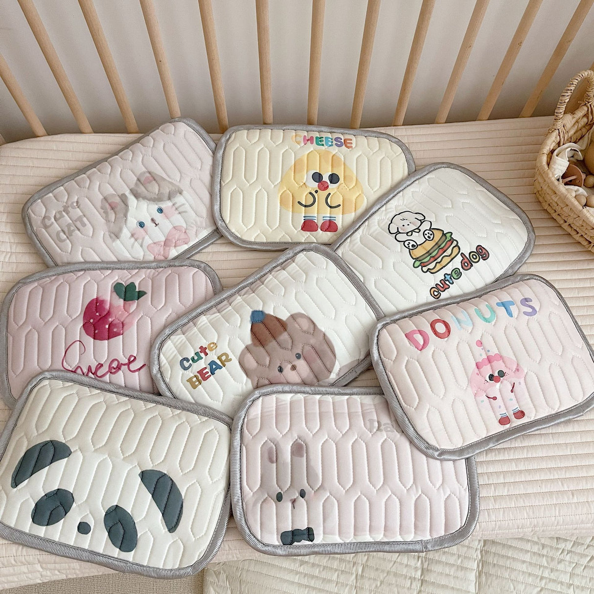 Cheese Pattern 2 Piece Set Kids Cooling Pad Set - 60x120cm Cartoon Latex Mattress Protector, Pillow