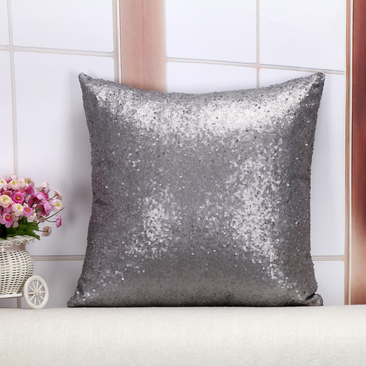 Shiny Sequin Pillowcase - Single-sided gorgeous pillowcase (Gray pair: 40x40cm)