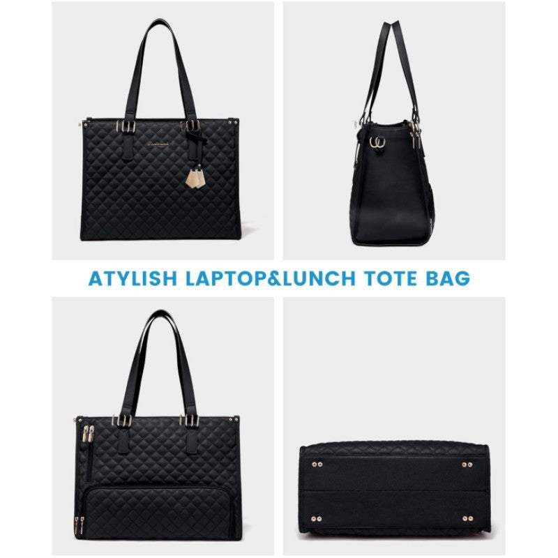 Stylish Quilted Laptop & Lunch Tote Bag , Water-Resistant with Insulated Compartment & Clutch(Wine red)