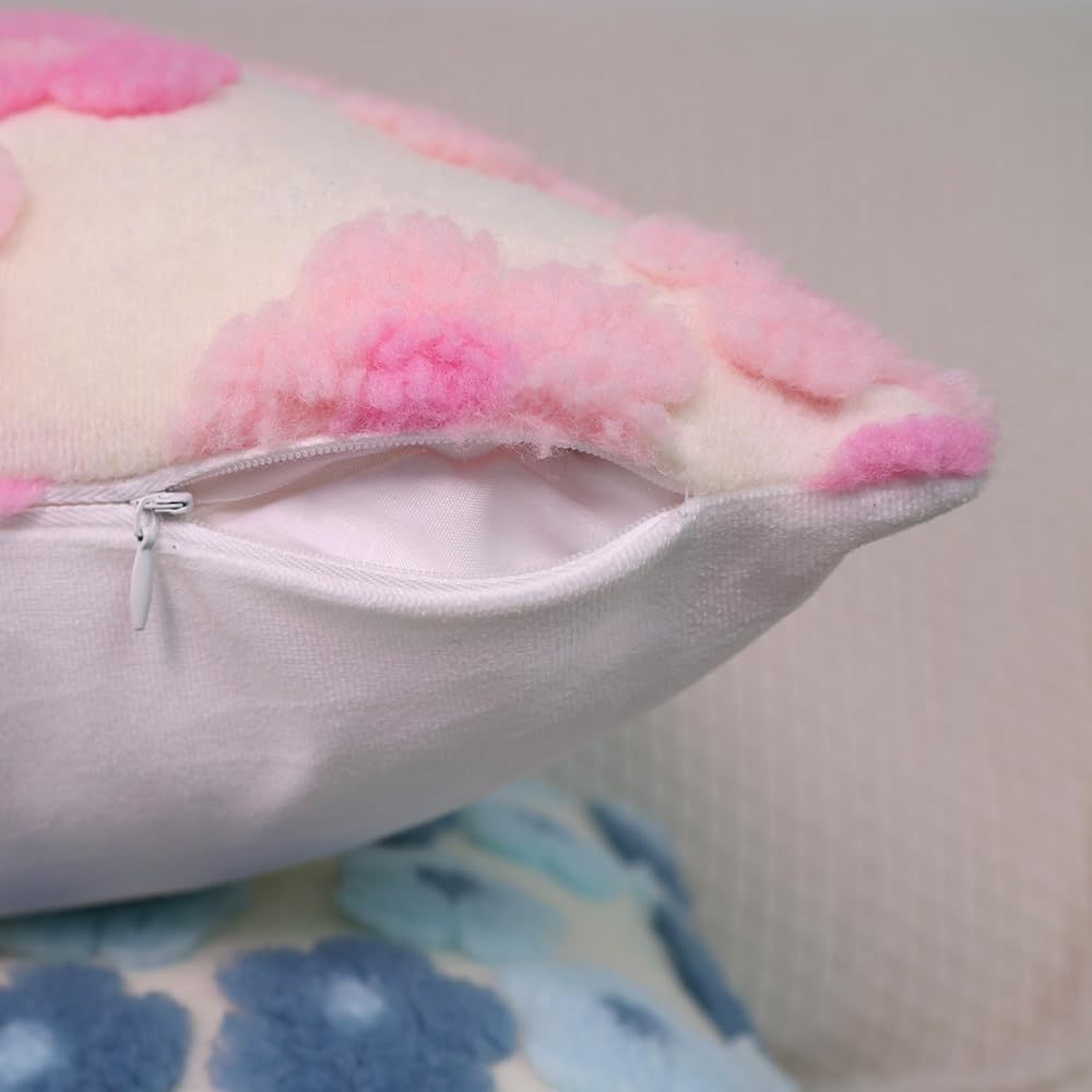 Pink Charming 3D Floral Plush Cushion Covers - Set of 4, 45x45cm Soft Faux Lambswool Pillowcases for Sofa & Bed Decor