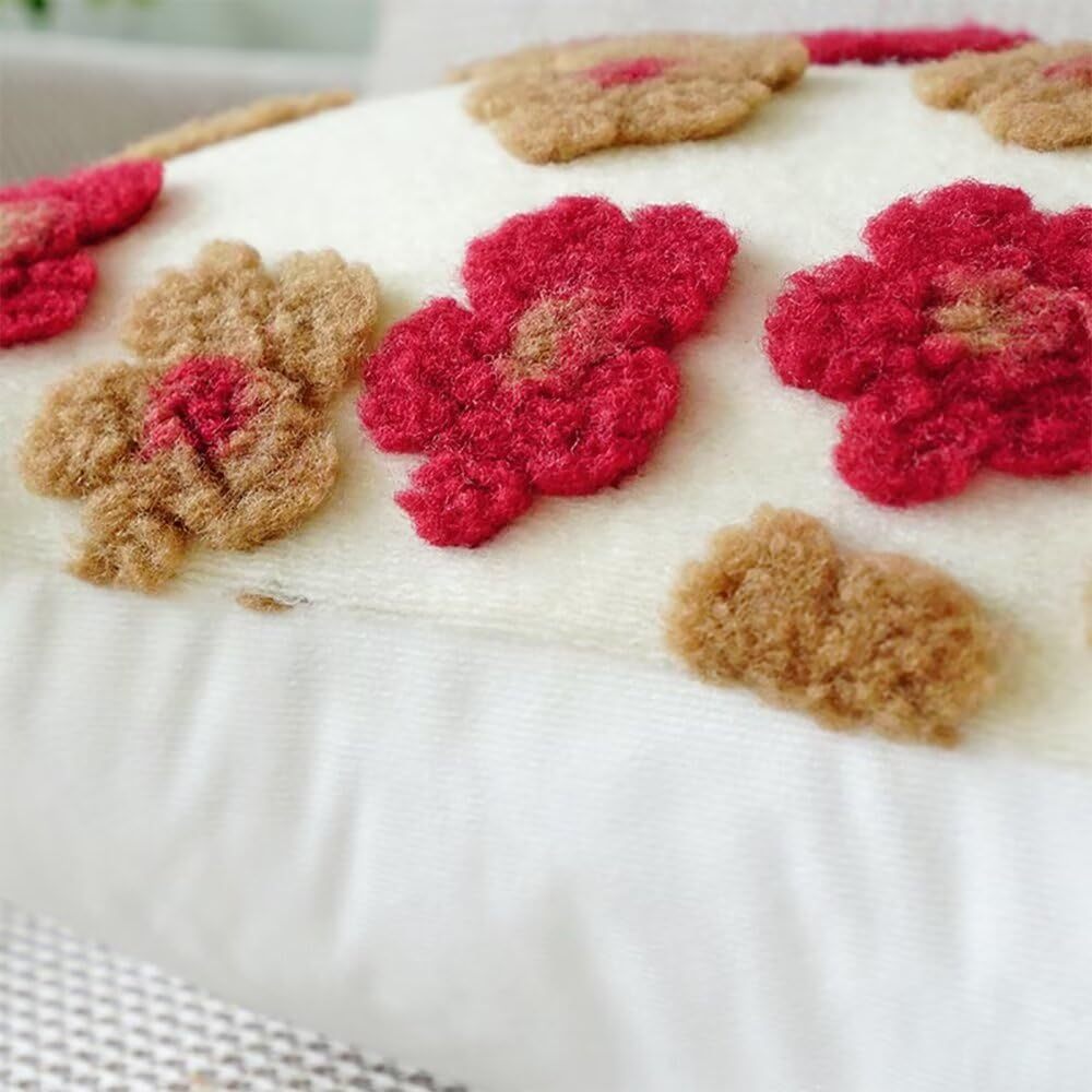 Blue Charming 3D Floral Plush Cushion Covers - Set of 4, 45x45cm Soft Faux Lambswool Pillowcases for Sofa & Bed Decor