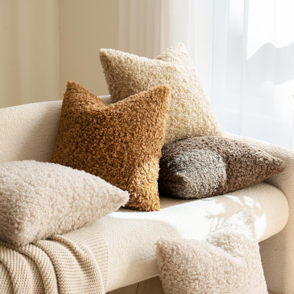 2 Pcs Red Cozy Teddy Boucle Cushion Cover - Plush Decorative Square Pillow Case for Sofa & Bed