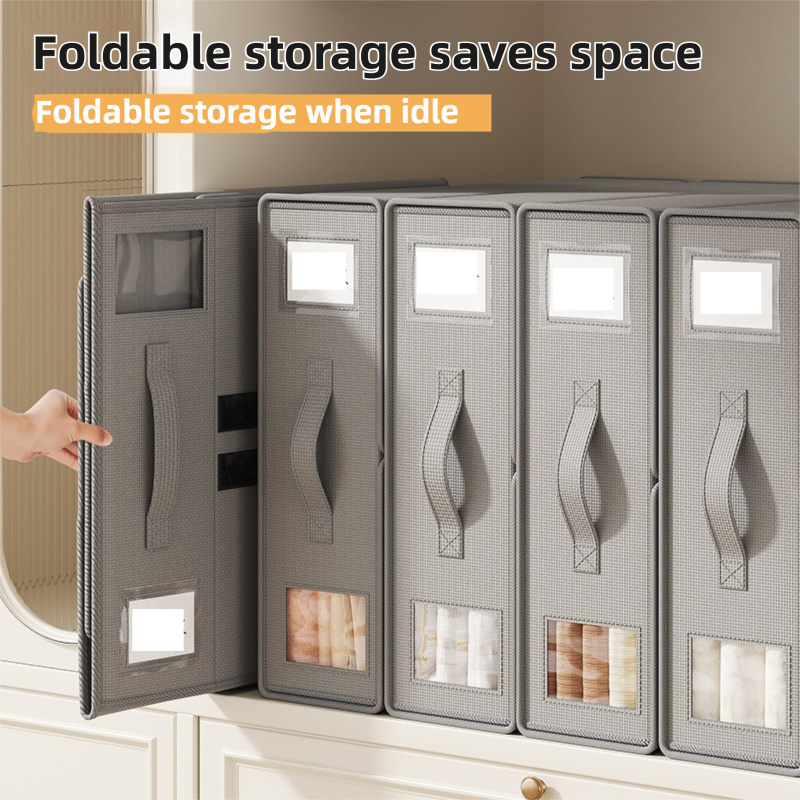 2-Pack Beige Foldable Bedding Storage Box with Zipper & PU Leather Handle - Wardrobe Drawer Closet Organizer for Duvet Covers & Clothing (38x32x12CM)