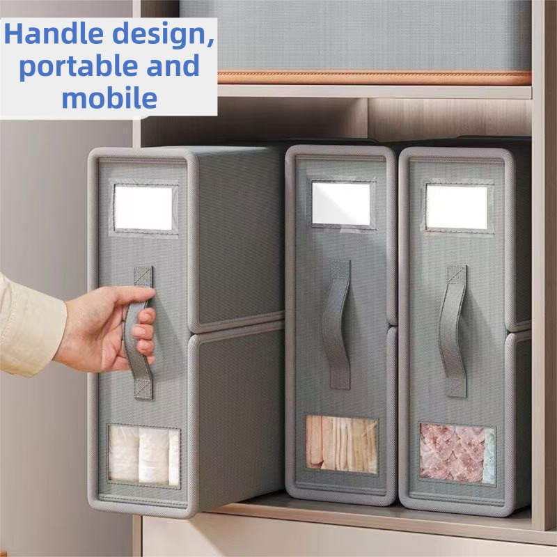 2-Pack Beige Foldable Bedding Storage Box with Zipper & PU Leather Handle - Wardrobe Drawer Closet Organizer for Duvet Covers & Clothing (38x32x12CM)