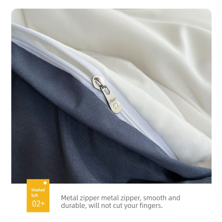 Black Washed Cotton Bedding Set - Solid Color Fitted Sheet Style, 4-Piece Set for 1.5m Bed, Includes 10 Random Color Quilt Fasteners(1.5m)
