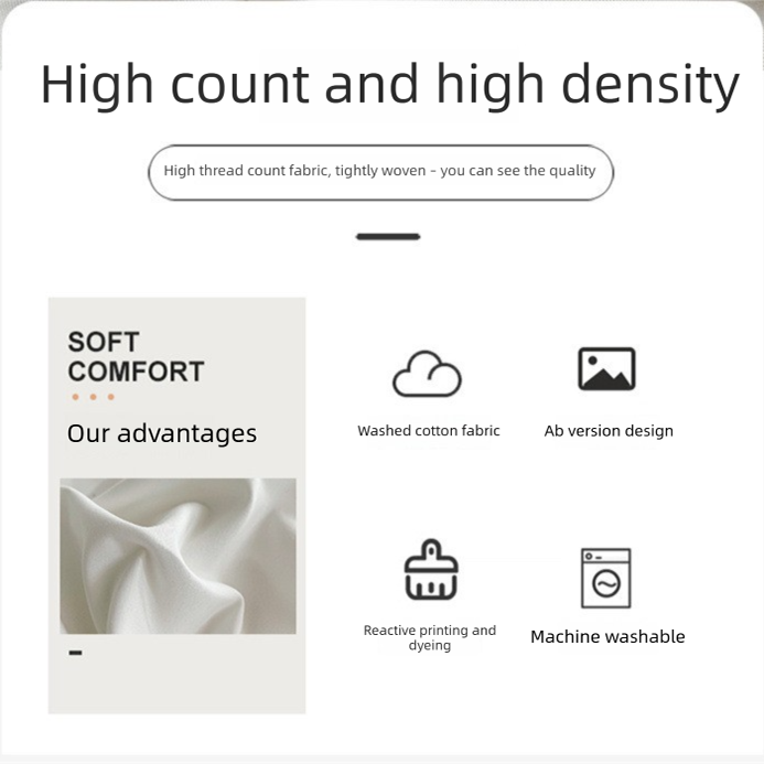 Matcha khaki Washed Cotton Bedding Set - Solid Color Fitted Sheet Style, 4-Piece Set for 1.8m Bed, Includes 10 Random Color Quilt Fasteners