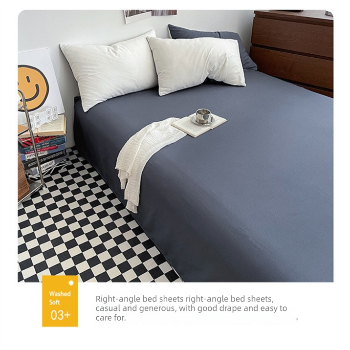 Hazy Blue Washed Cotton Bedding Set - Solid Color Fitted Sheet Style, 4-Piece Set for 1.8m Bed, Includes 10 Random Color Quilt Fasteners