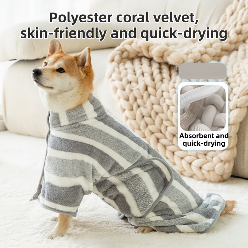 Brown Stripes Super Absorbent Pet Bathrobe with Waist Belt & Neck Snap - Full Coverage Quick-Drying Towel for Dogs & Cats (XS Size)
