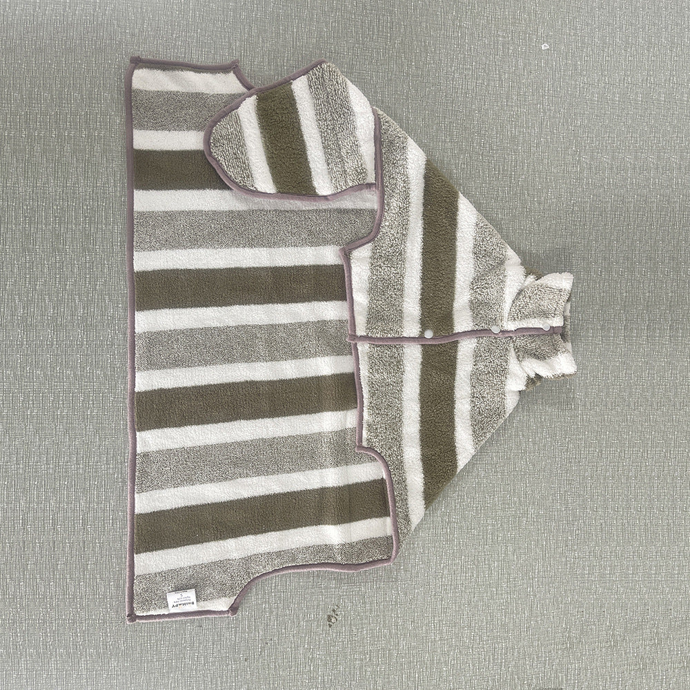 Brown Stripes Super Absorbent Pet Bathrobe with Waist Belt & Neck Snap - Full Coverage Quick-Drying Towel for Dogs & Cats (L Size)