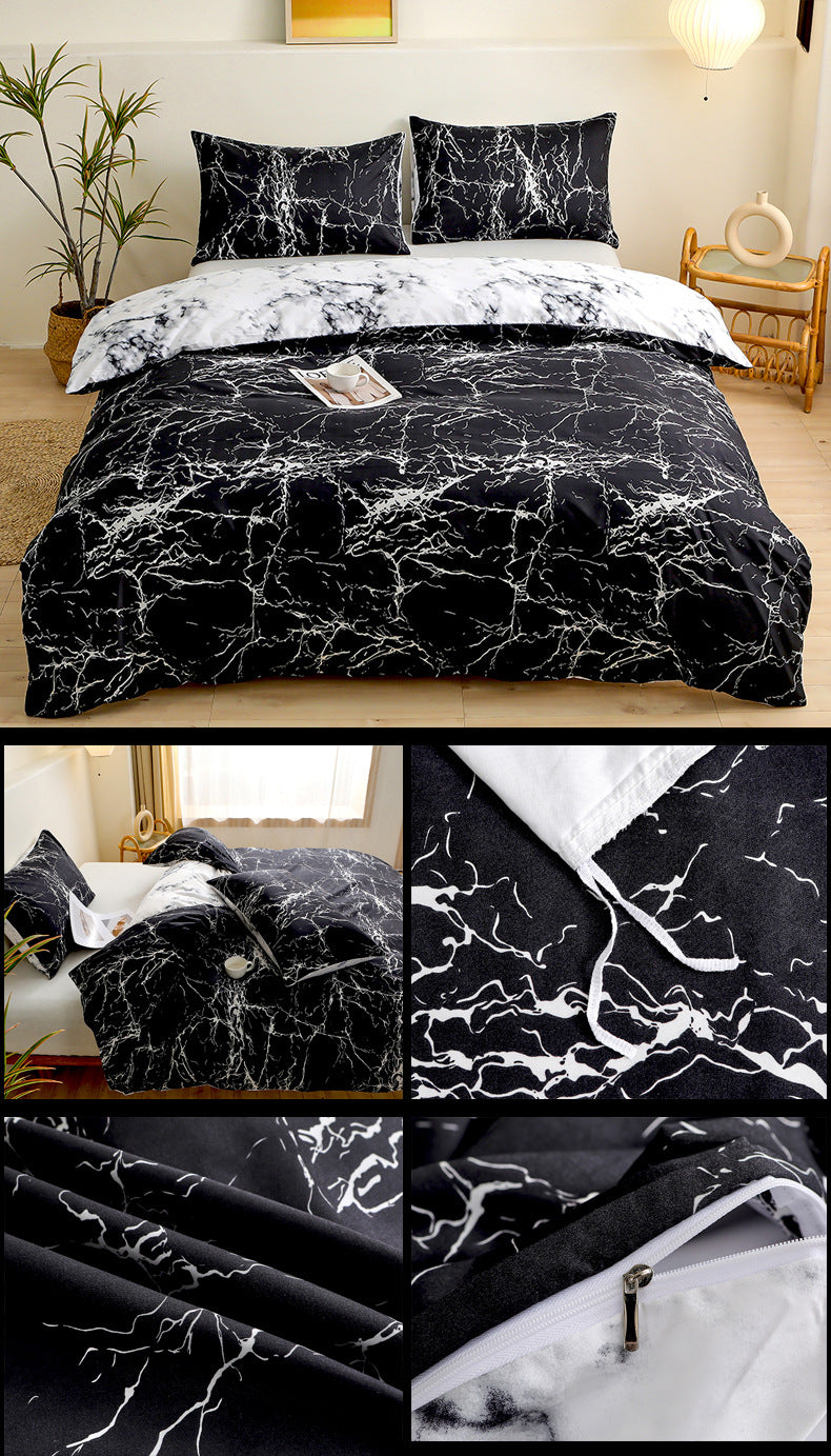 4-Piece Black Silhouette Printed Soft-Touch Brushed Bedding Set for 1.8M Bed: 200 x 230 CM Duvet Cover, 180 x 200 (+25) CM Deep Pocket Fitted Sheet & 2PC 50 x 75 CM Pillowcases