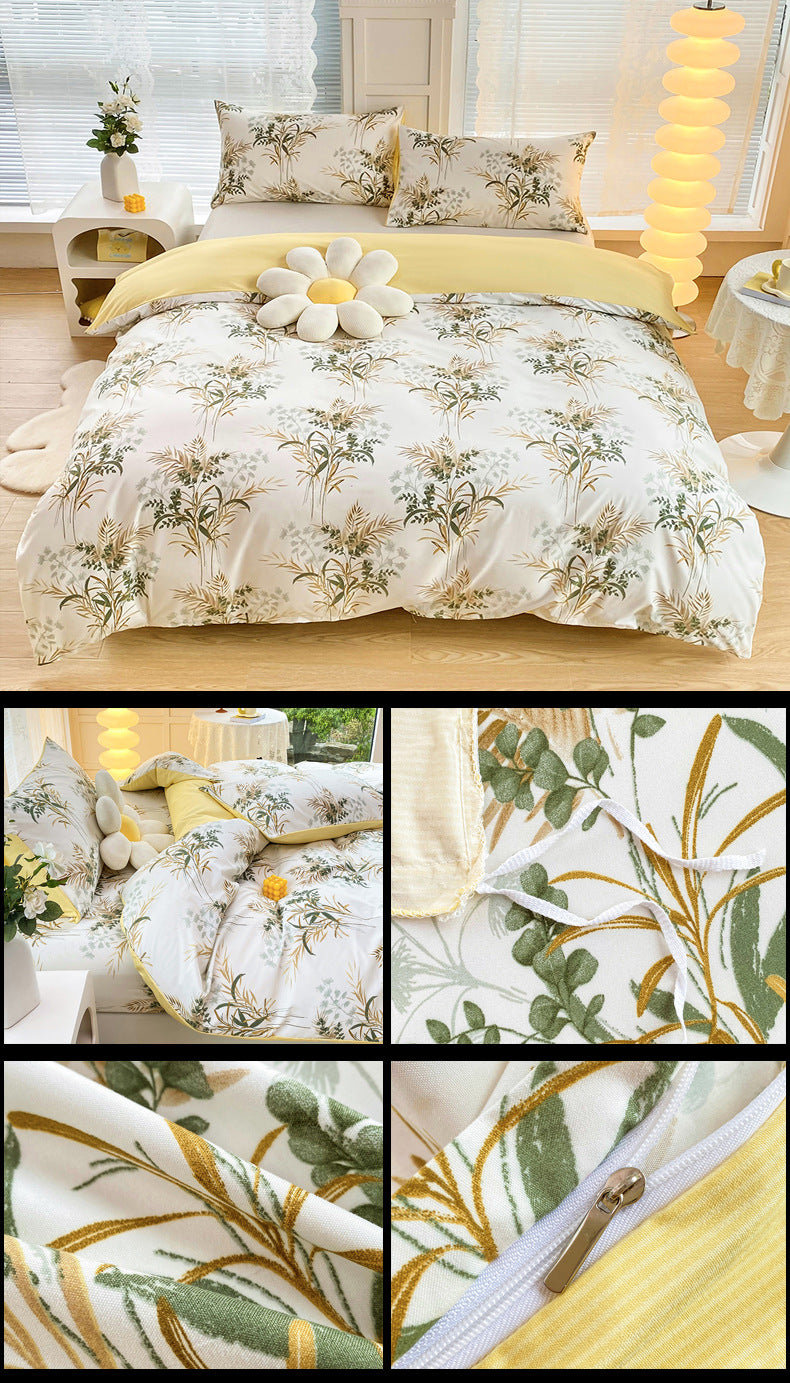4-Piece Elegant Pink Bouquet Printed Soft-Touch Brushed Bedding Set for 1.8M Bed: 200 x 230 CM Duvet Cover, 180 x 200 (+25) CM Deep Pocket Fitted Sheet & 2PC 50 x 75 CM Pillowcases