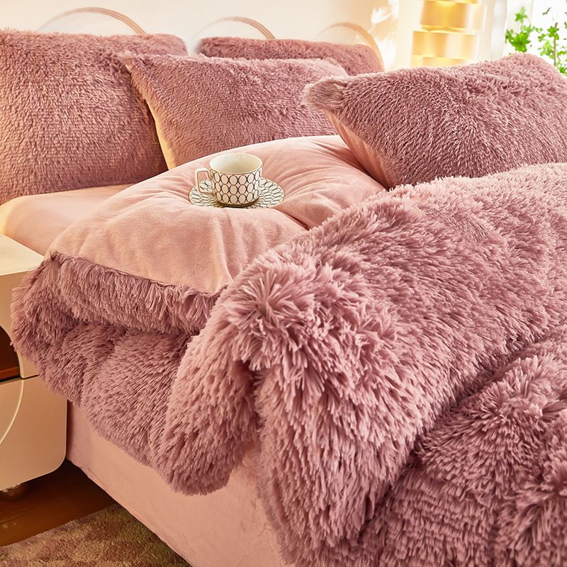 Dusty Rose Luxury Thick Plush 4 Piece Bedding Set for 1.5m & 1.8m Beds – Winter Ultra Soft Warm Bedding with Double-Sided Faux Mink Fur & Crystal Velvet, includes 200 x 230CM Quilt Cover, 230 X 250cm Flat Sheet and 2PCS 48 × 74CM Pillowcases