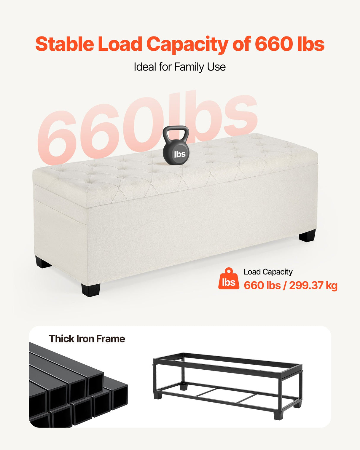 Storage Ottoman Bench, Button-Tufted End of Bed Bench with Side Bags, Flip-up Upholstered Storage Chest with Metal Frame, Linen Bed Ottoman for Living Room, Bedroom, Entryway, Office, Beige