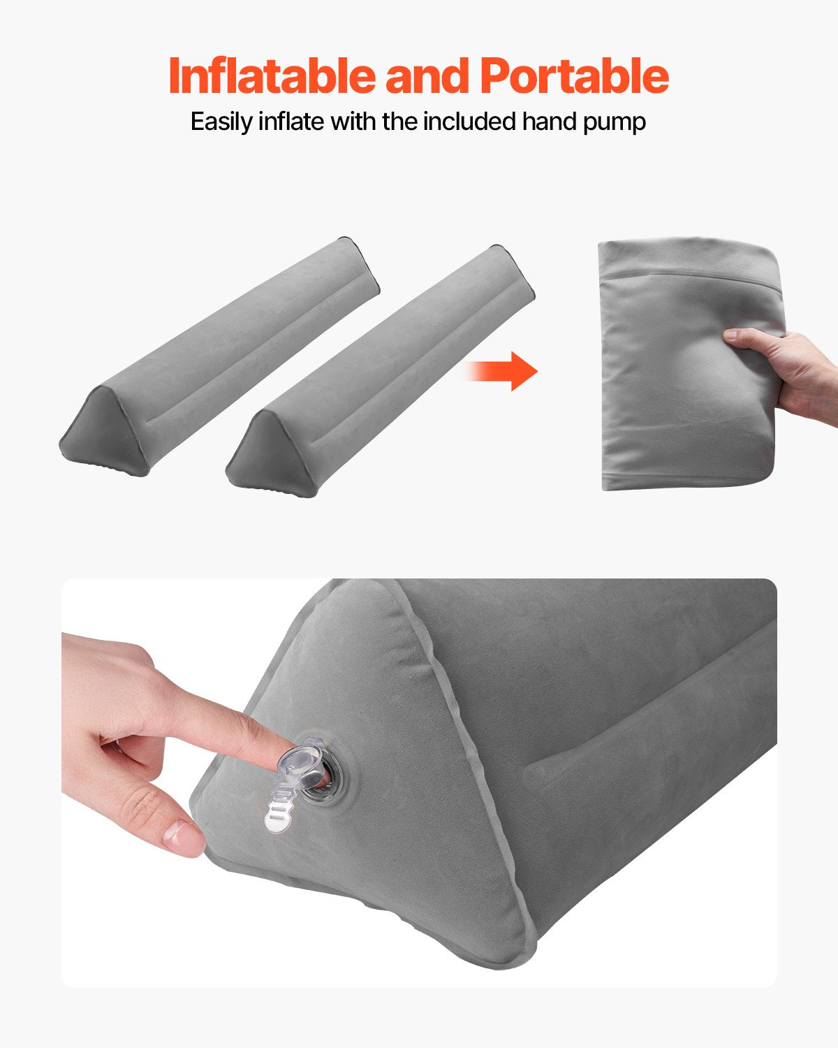 Bed Bumper for Toddlers, 47.4-inch Inflatable Bed Guard Rail with Hand Pump, Non-Slip Flocking Toddler Bedrail Bumper for Twin, Full, Queen & King Beds, Lightweight and Portable (2 Packs)
