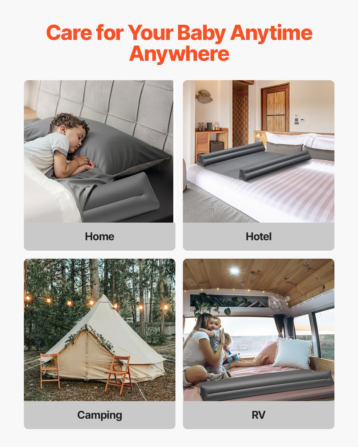 Bed Bumper for Toddlers, 52-inch Inflatable Bed Guard Rail with Safety Flap, Non-Slip TPU Toddler Bedrail Bumper for Twin, Full, Queen King Beds, Lightweight & Portable for Home Travel (2 Packs)