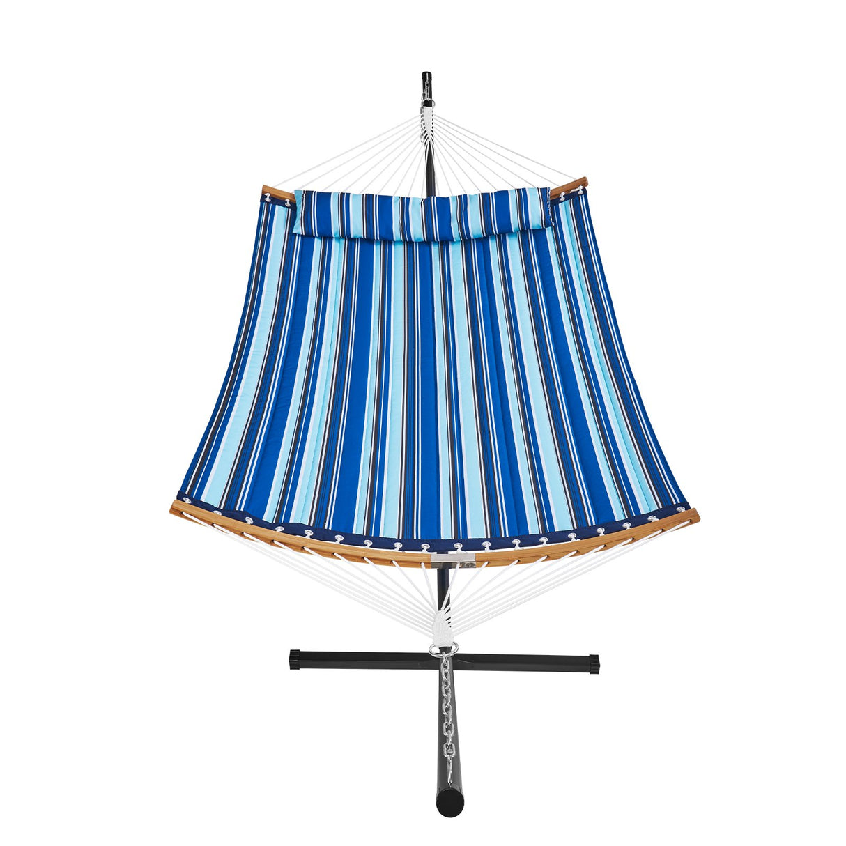 Two Person Hammock with Stand Included, Double Hammock with Curved Spreader Bar and Detachable Pillow and Portable Carrying Bag, Perfect for Outdoor Freestanding Hammock, 480lb Capacity