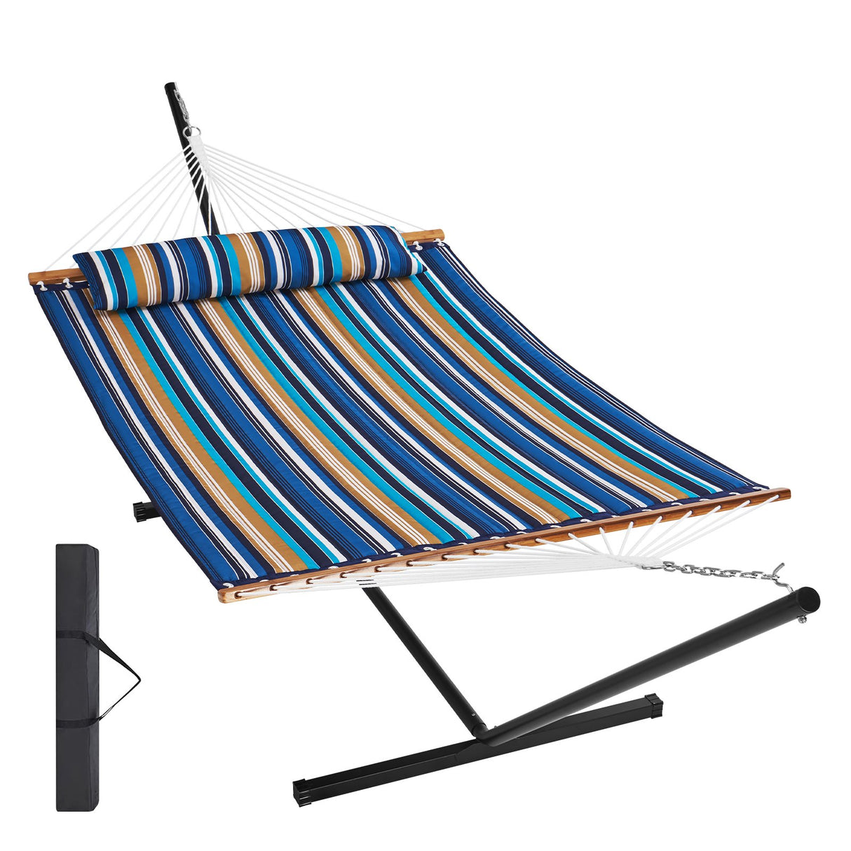 Double Quilted Fabric Hammock Two Person Hammock with Stand 480lb Capacity