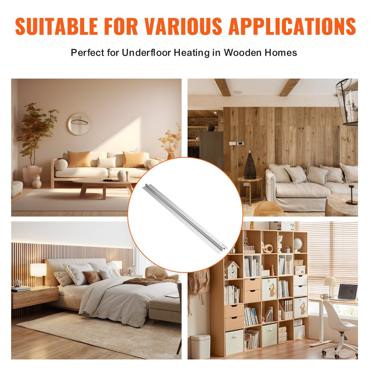 PEX Heat Transfer Plates 1.2m, Radiant Heat Plates for 19mm PEX Pipe, Durable Aluminum & Easy Trimming and Install Underfloor Heat Tubing Plates, Perfect for Wooden Floors (200pcs)