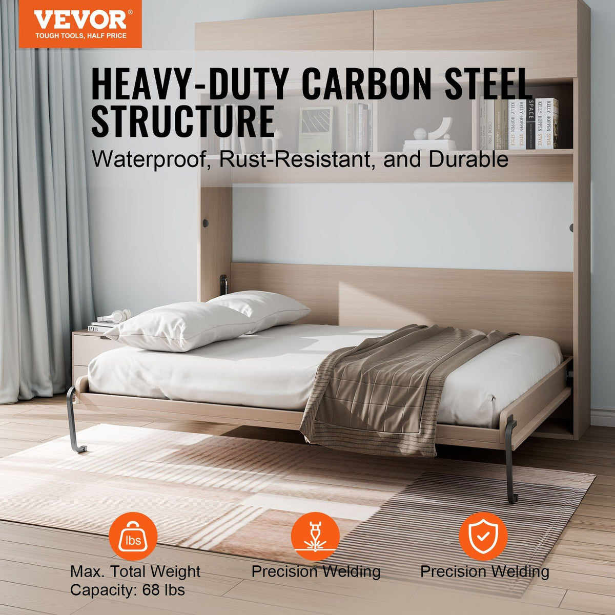 Murphy Bed Kit, Twin Size, Deluxe DIY Wall Bed Mechanical Hardware Kit, Pneumatic Lever Heavy Duty Bed Frame Support, Folding Cabinet Wall Bed Space Saving Design for Guestroom, Easy to Build