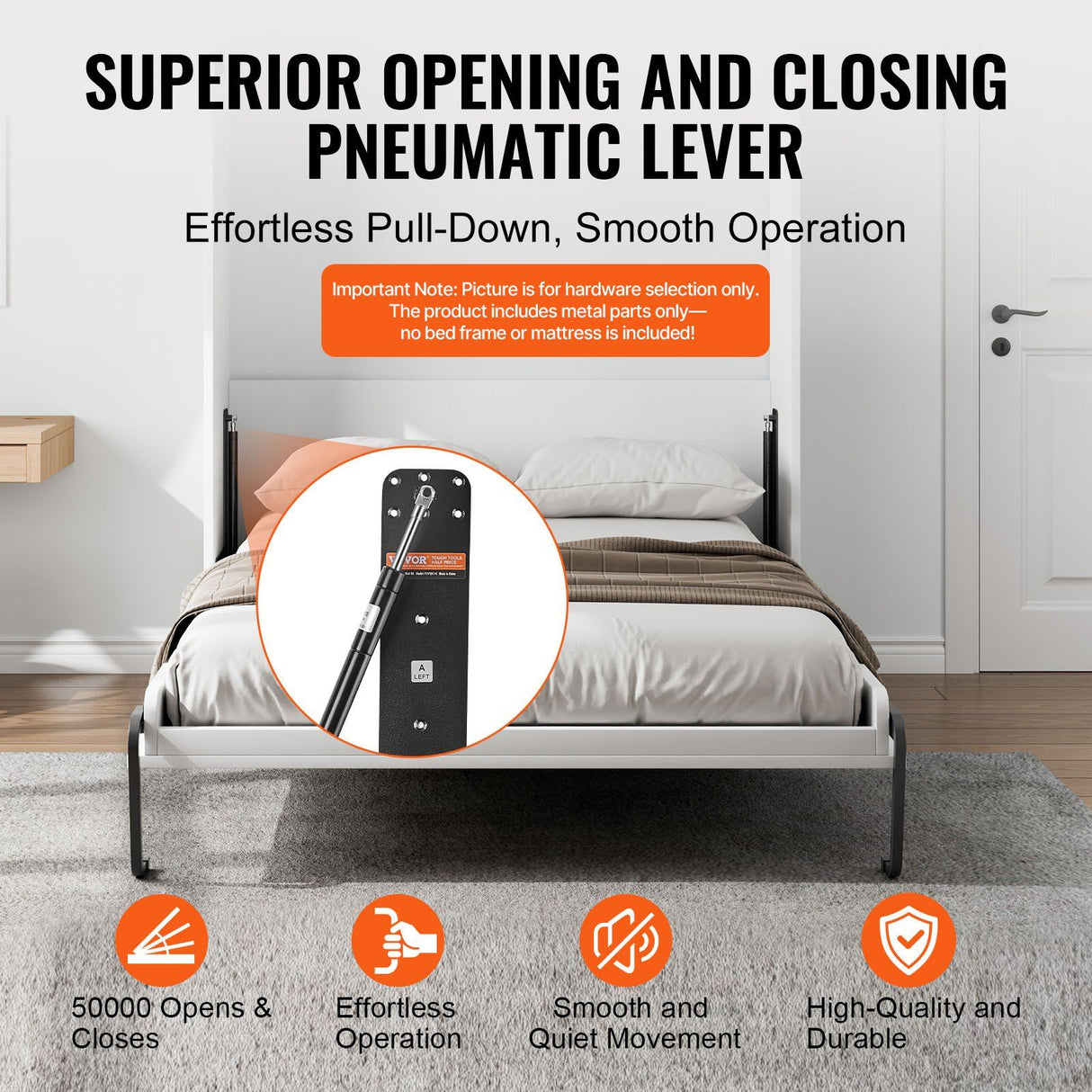 Murphy Bed Kit, Twin Size, Vertical Deluxe DIY Wall Bed Mechanical Hardware Kit, Pneumatic Lever Heavy Duty Bed Frame Support, Folding Cabinet Wall Bed Space Saving Design for Guestroom