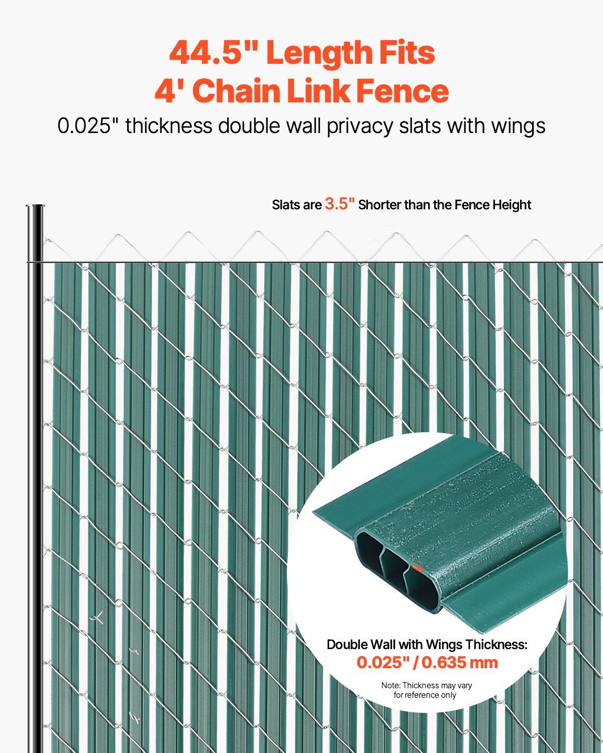 Bottom Locking Privacy Slats, Double-Wall Vertical Bottom-Locking Slats with Wings for Chain-Link Fence, High-Density HDPE Chain Link Slats Ideally Fit 1.2 m High Fence for Garden Farm(Green)