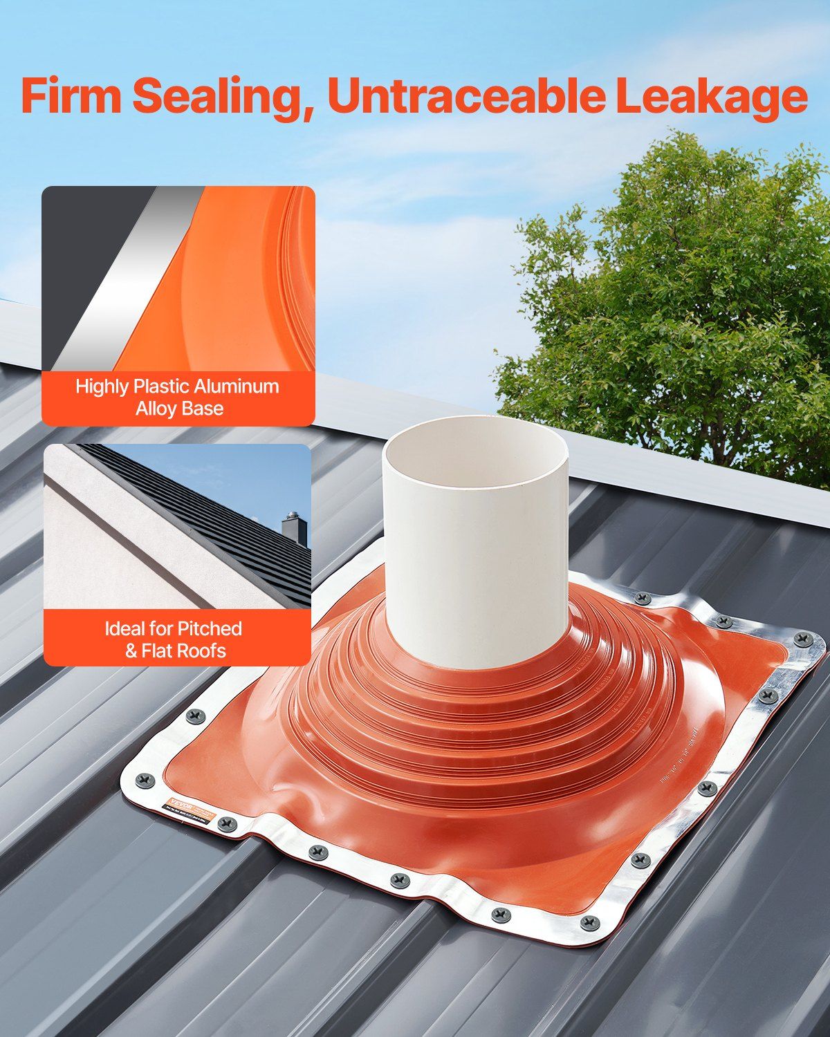 Roof Pipe Flashing Boot, Fit Pipe OD 254 to 457 mm, Flexible Silicone Roofing Jack Pipe Flashing, High Temp -74℃ to 225℃, Lasting Square Metal Base, for Chimney, Wood Stove & Outdoor Vent Pipes