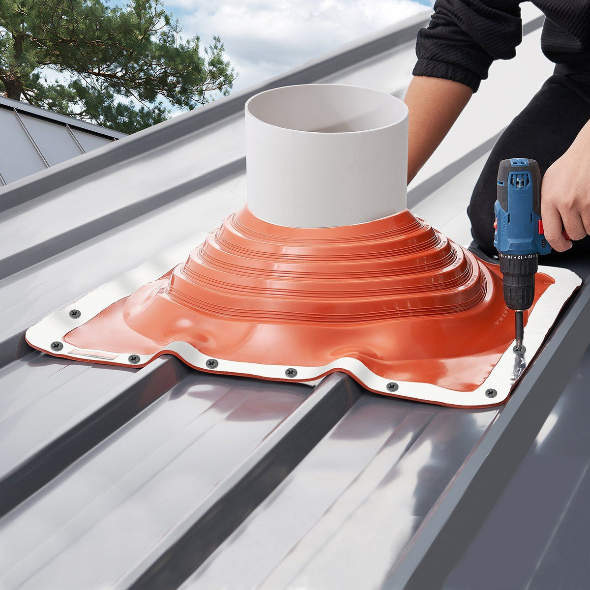 Roof Pipe Flashing Boot, Fit Pipe OD 254 to 457 mm, Flexible Silicone Roofing Jack Pipe Flashing, High Temp -74℃ to 225℃, Lasting Square Metal Base, for Chimney, Wood Stove & Outdoor Vent Pipes
