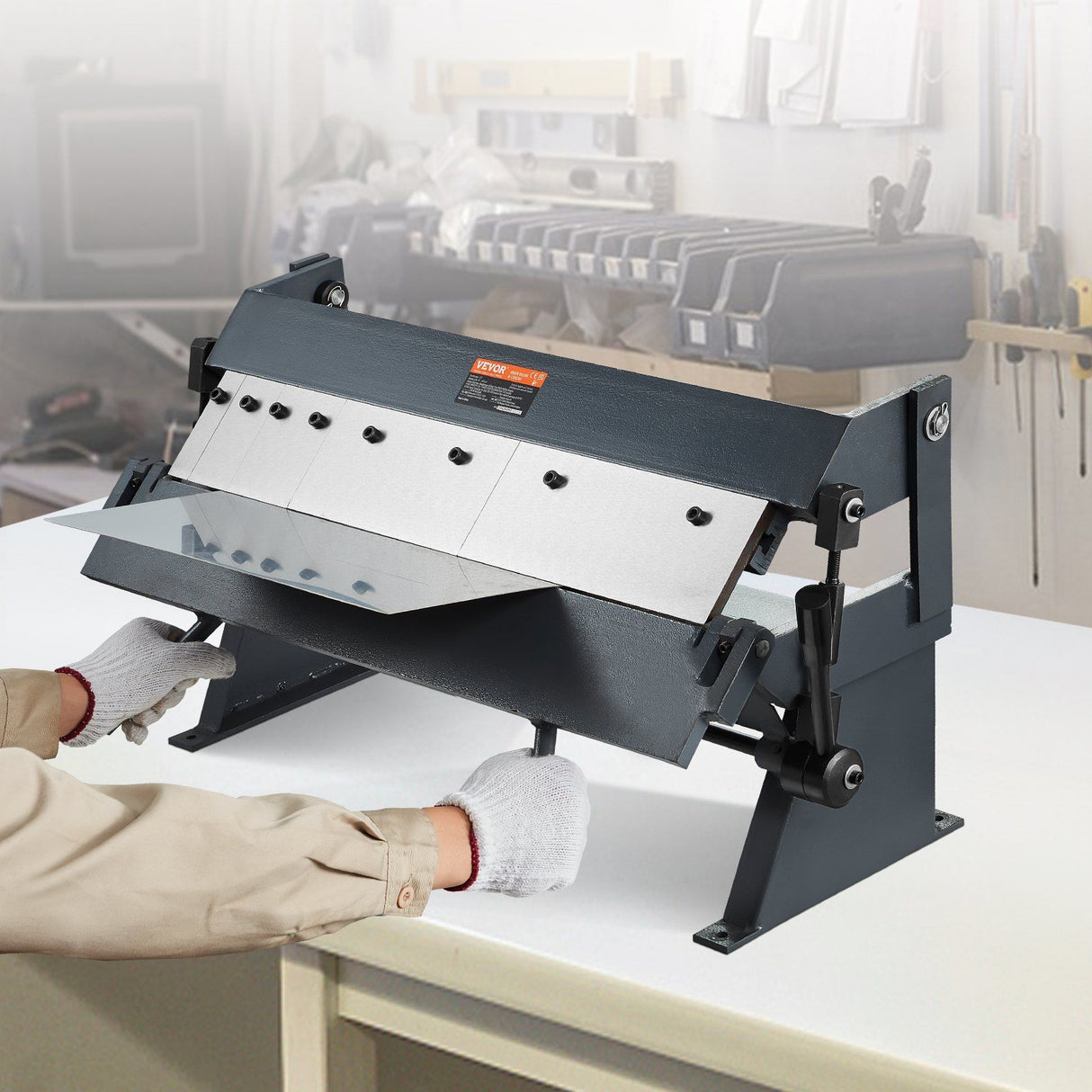 Box and Pan Brake, 610 ± 10 mm, 0-130 Degrees Sheet Metal Bending Brake, Portable Metal Bender with 20 Gauge Low Carbon Steel 14 Gauge Aluminum Capacity, 5 Adjustable Fingers for Metal Bending