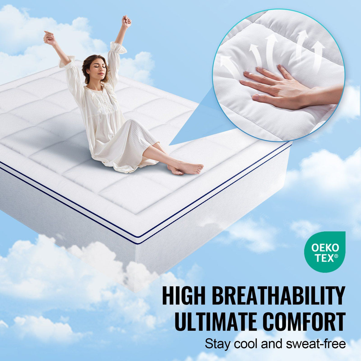 Mattress Topper, Queen Size, 25.4 mm Thickness, Fiber Fill Pad with Detachable & Washable, Comfortable, Supportive, Cooling, Breathable, with Detachable Bedside Pocket for Holding Small Items