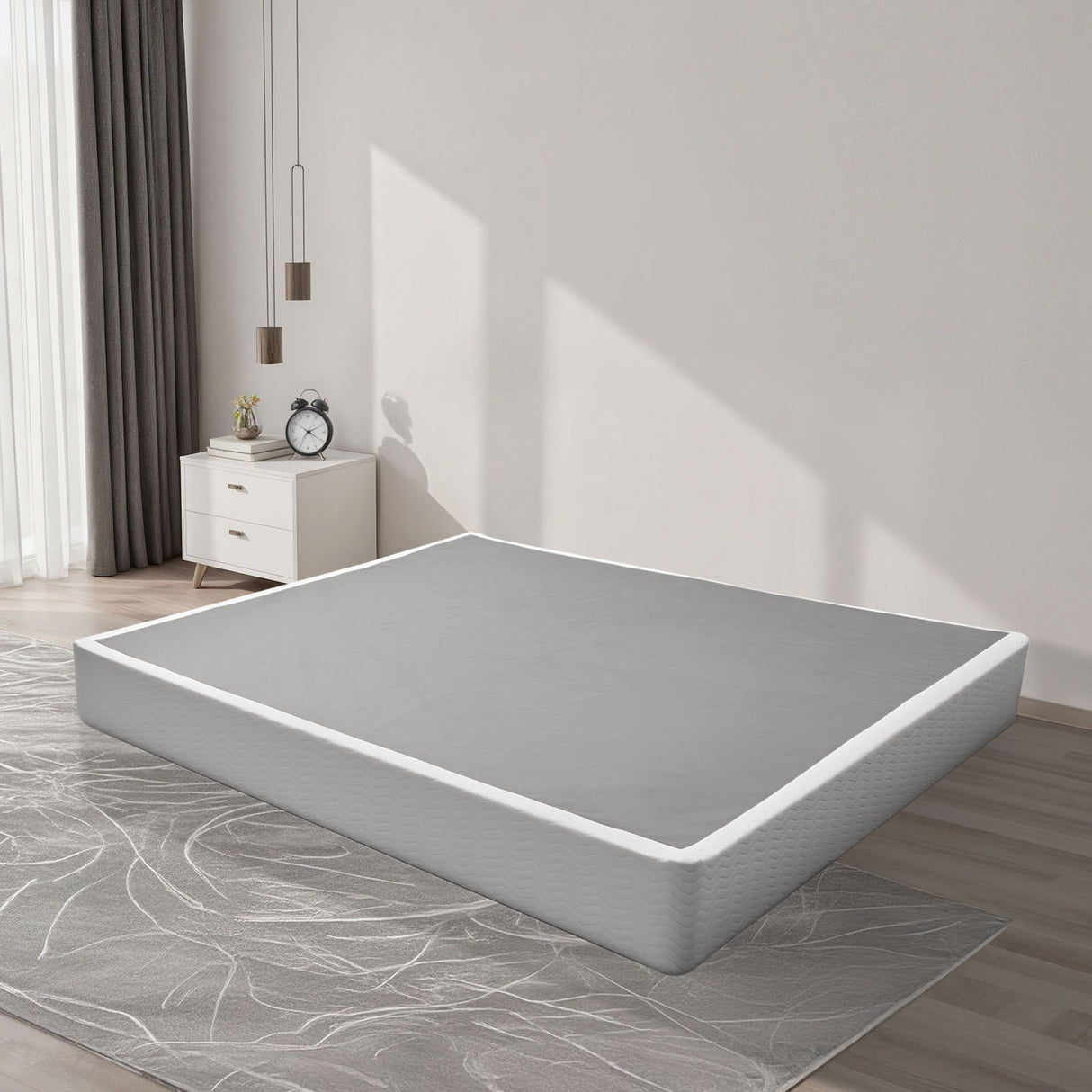 Box Spring, King Size Bed Frame with Washable Fabric Cloth, Heavy Duty Metal Frame for King Bed, 230 mm Mattress Foundation, 1587.57 kg Max Weight Capacity, Easy Assembly, 2010 x 1925 x 230 mm