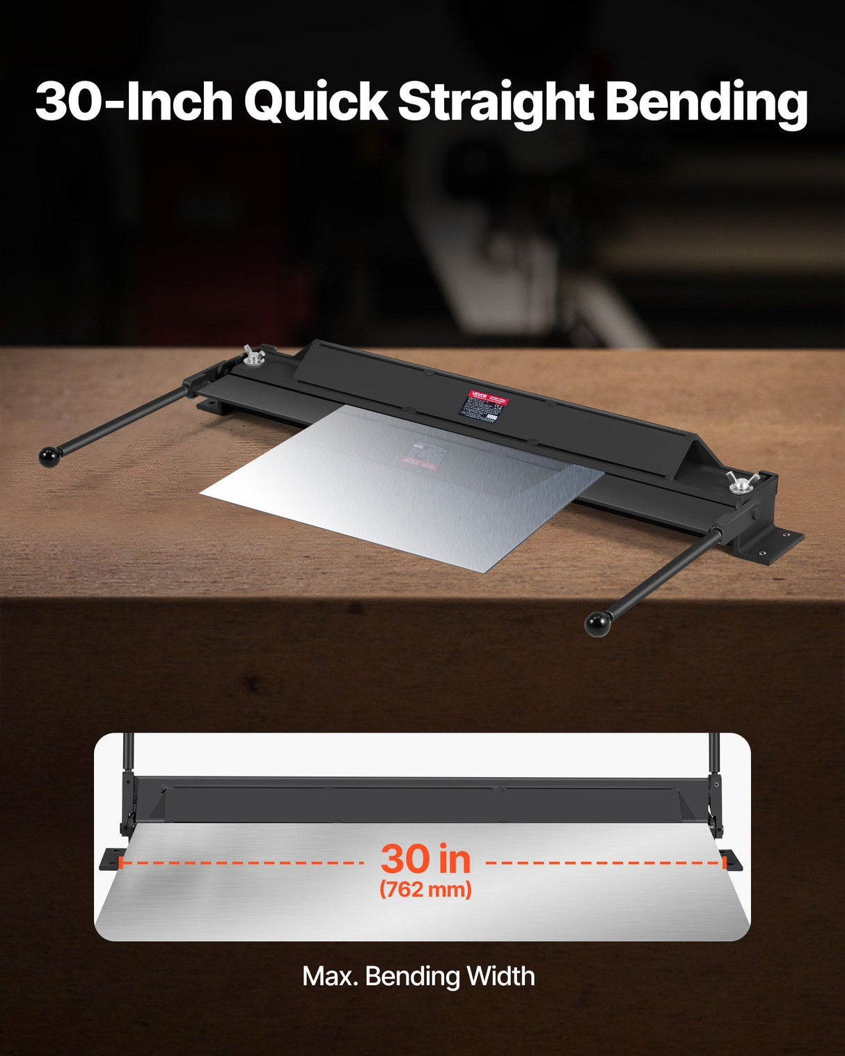 Box and Pan Brake, 762 mm Sheet Metal Bending Brake, 18-Gauge Capacity, 0-135 Degree Adjustable, Metal Bender Machine, No Wobbling, Heavy-Duty Aluminum Folder for Precise Batch Bending