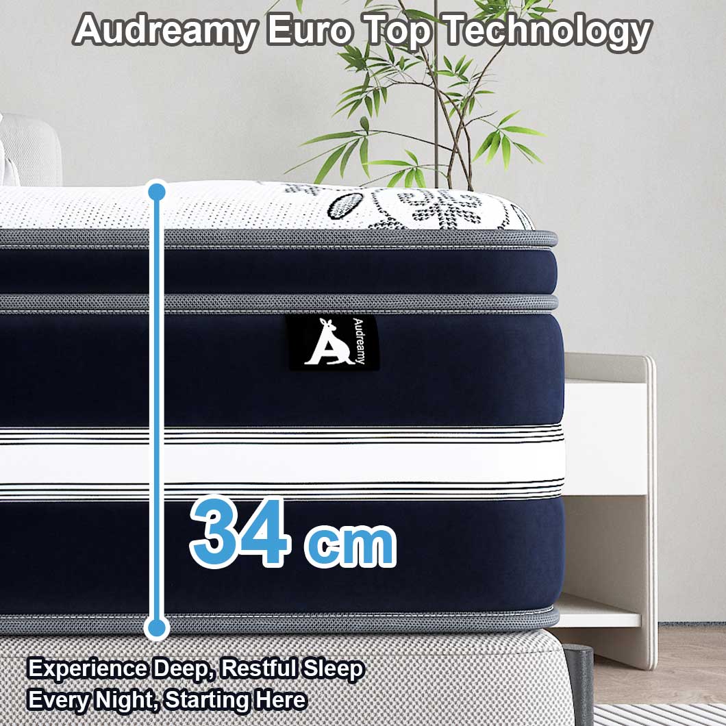 Audreamy Vienna Mattress – 34cm Euro Top Super Cool Gel Foam Bamboo Fiber Fabric 7-Zone Pocket Spring Medium Firm