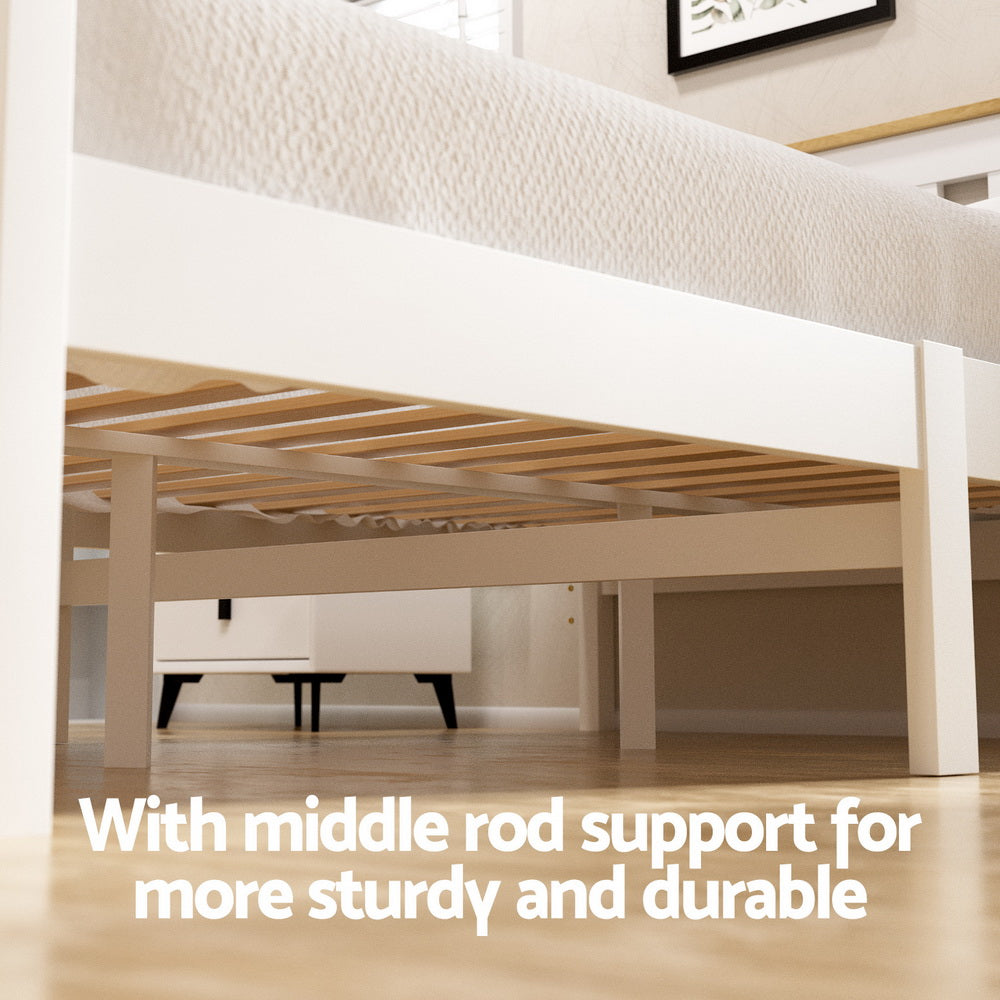 Artiss Bed Frame Single Size Wooden Platform with 2 Storage Drawers White PONY