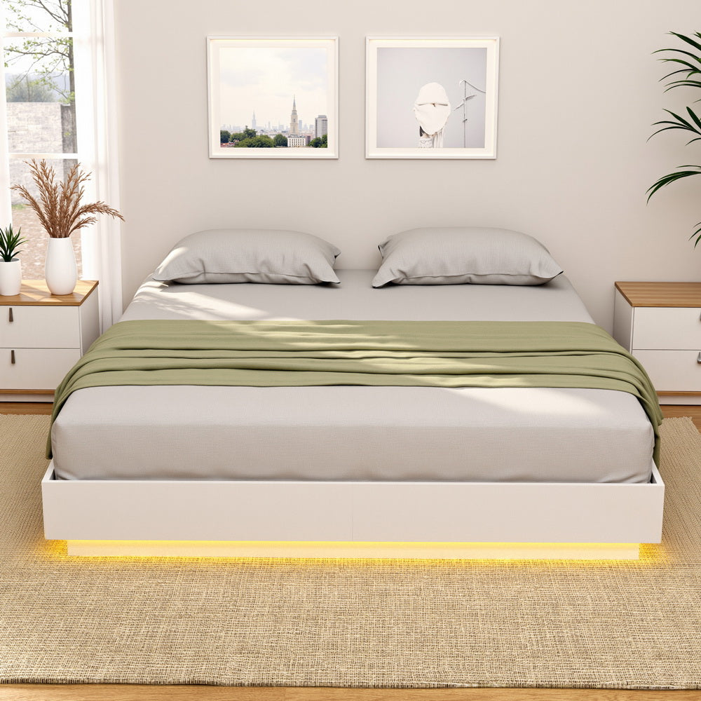 Artiss Queen Bed Frame with 16Colour Led Light Wooden Platform Bed Base DAYGLOW
