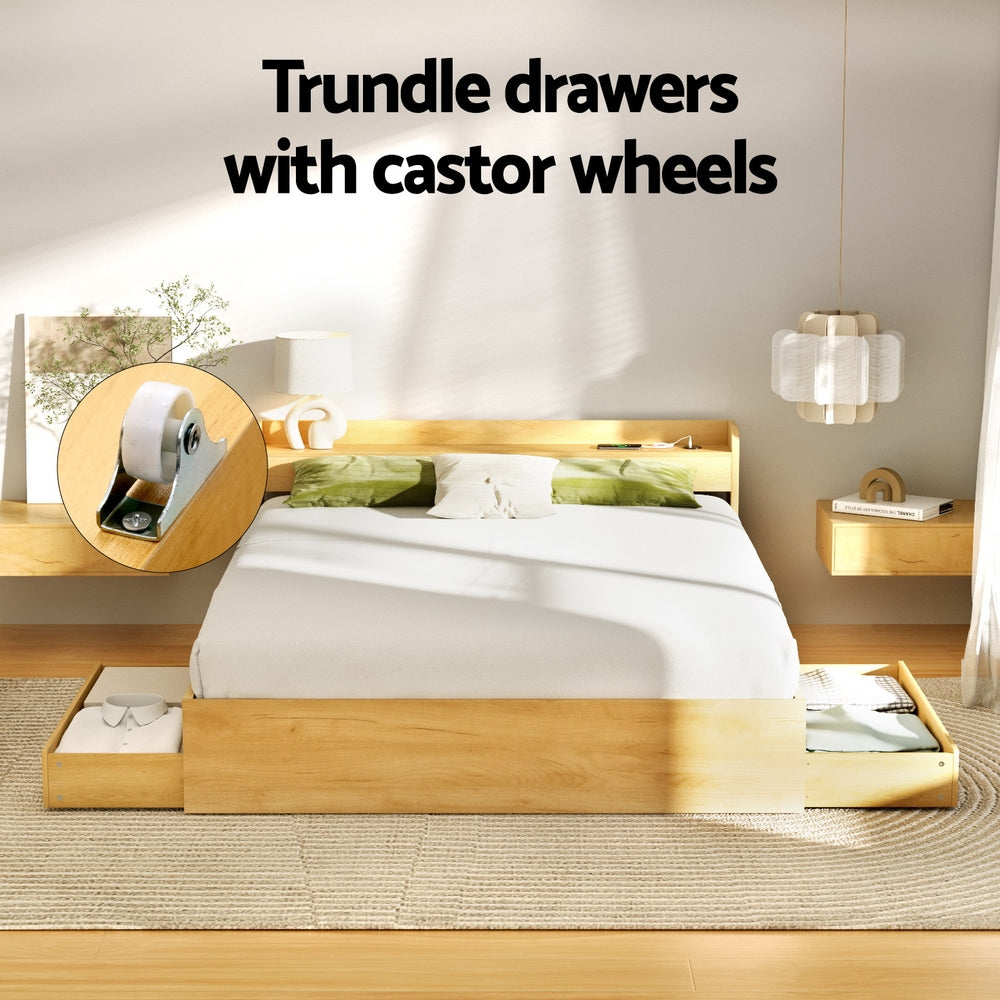 Artiss Bed Frame Queen Size with Charging Ports and 2 Drawers AURA