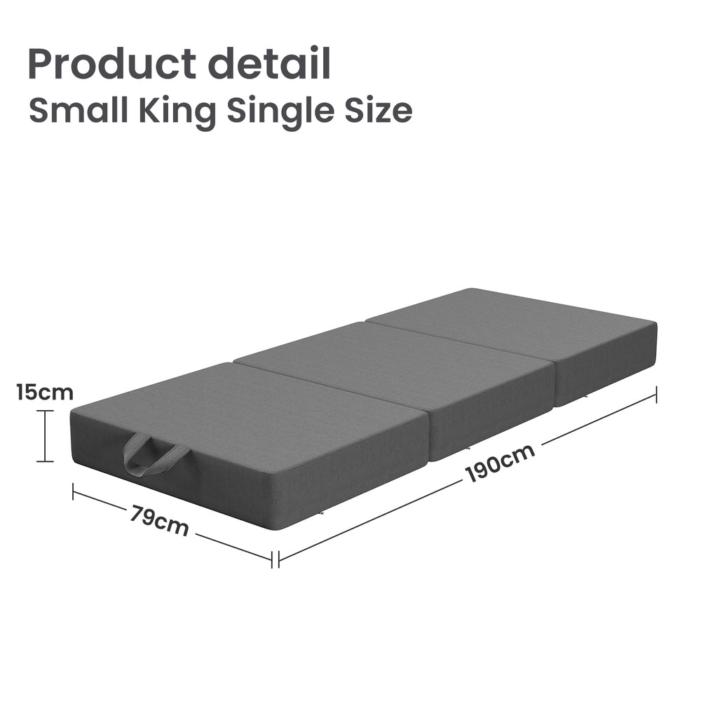 BedStory Folding Mattress Small King Single Trifold Mattress Firm Support Foam Washable Cover 15cm