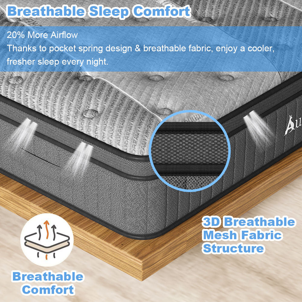 Audreamy Corsica Mattress – 26 cm Euro Top Bamboo Charcoal Fabric 7-Zone Pocket Spring Orthopedic Support for Back & Spine Health Extra-Firm
