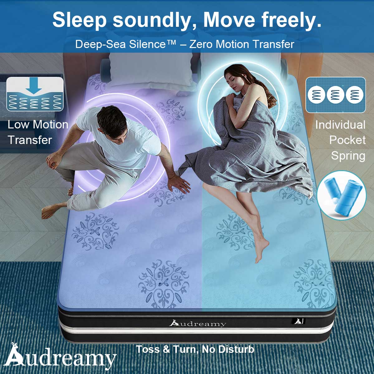 Audreamy Vienna Mattress – 34cm Euro Top Super Cool Gel Foam Bamboo Fiber Fabric 7-Zone Pocket Spring Medium Firm (King)