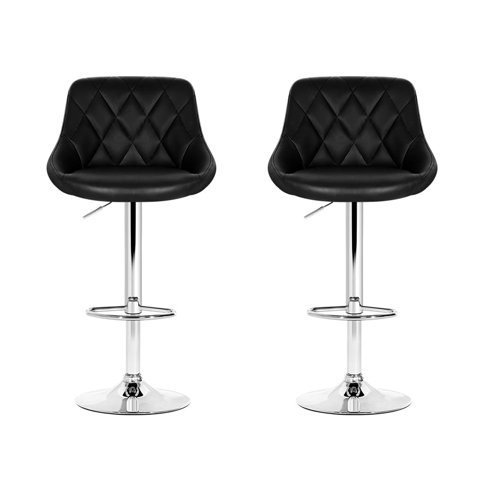 Artiss Set of 2 Bar Stools PU Leather Diamond Style - Black