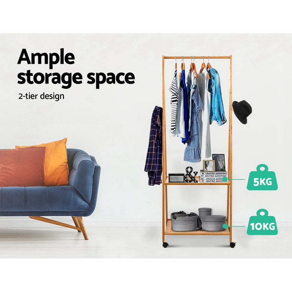 Artiss Bamboo Hanger Stand Wooden Clothes Rack Display Shelf