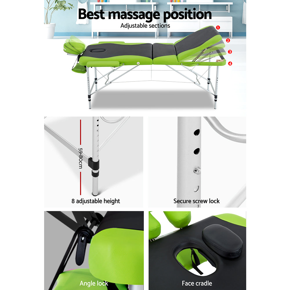 Zenses Massage Table 75cm 3 Fold Aluminium Beauty Bed Portable Therapy