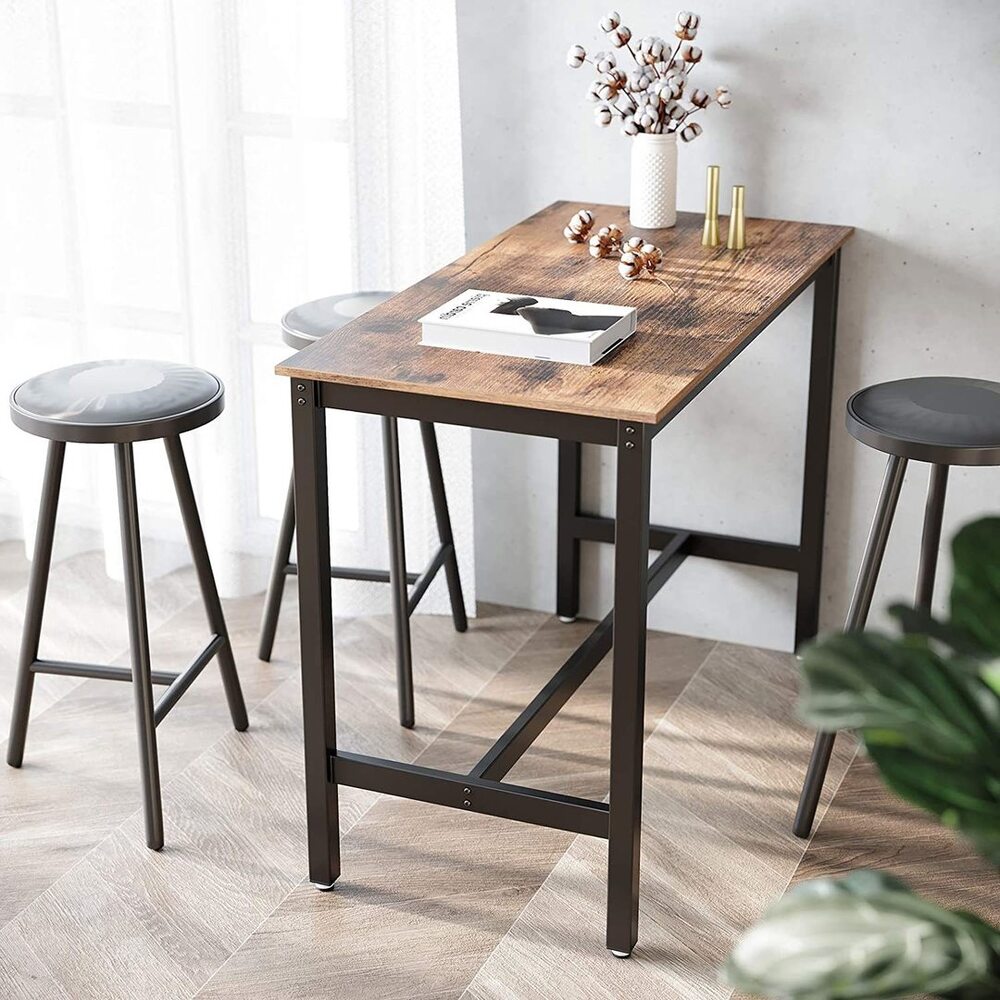 VASAGLE Bar Table Industrial Kitchen Table Dining Table With Solid Metal Frame for Cocktails Bar Party Cellar Restaurant Living Room Wood Look LBT91X